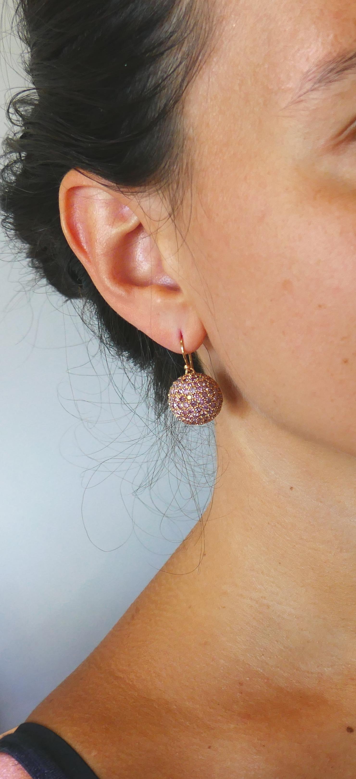Women's Pink Diamond Rose Gold Ball Earrings For Sale