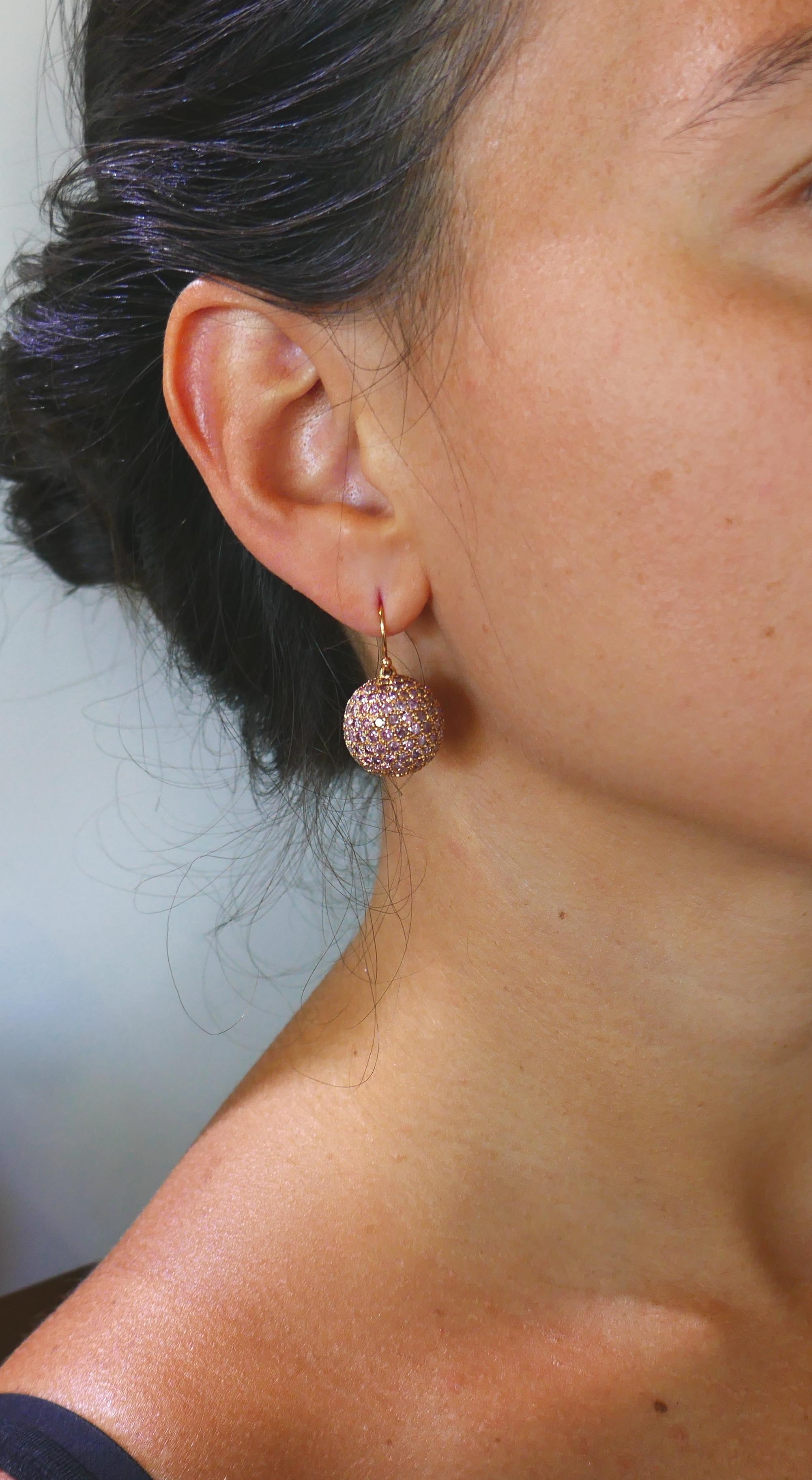 Pink Diamond Rose Gold Ball Earrings For Sale 1