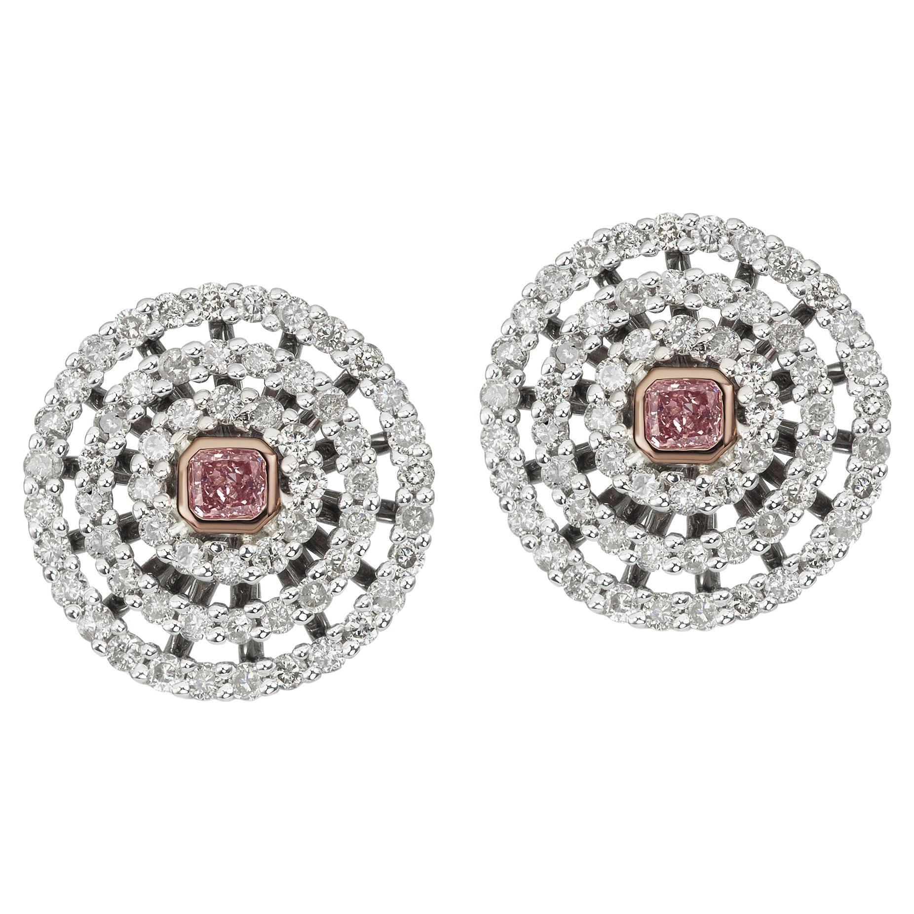 Pink Diamond 18k White Gold Rose Gold Stud Earrings by Kristin Hanson For Sale