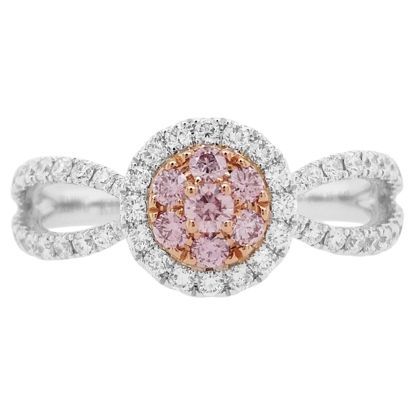 Pink Diamond & White Diamond Ring made in 18k Gold For Sale