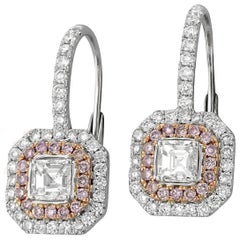 Pink Diamond White Diamond Rose and White Gold Drop Earrings