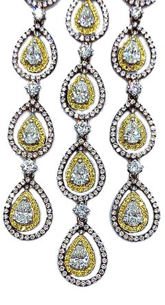 Pink Diamond, Yellow Diamond and White Diamond Long Dangle Chandelier Earrings