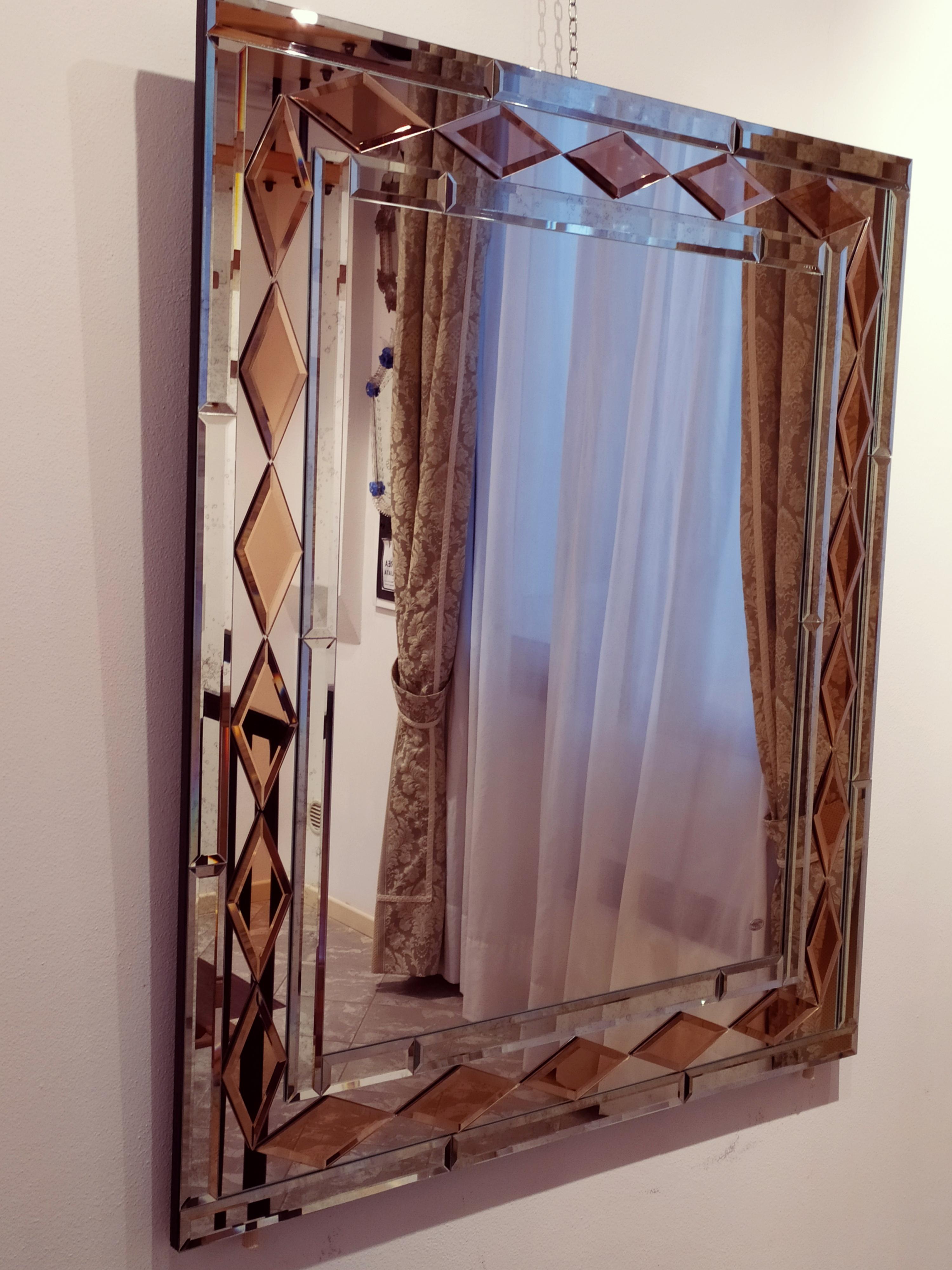 Italian Pink Diamonds, Murano Glass Contemporary Mirror, by Fratelli Tosi