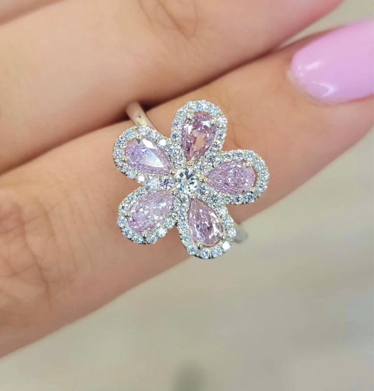 Pink Diamonds ‘Ora’ Flower Ring For Sale at 1stDibs