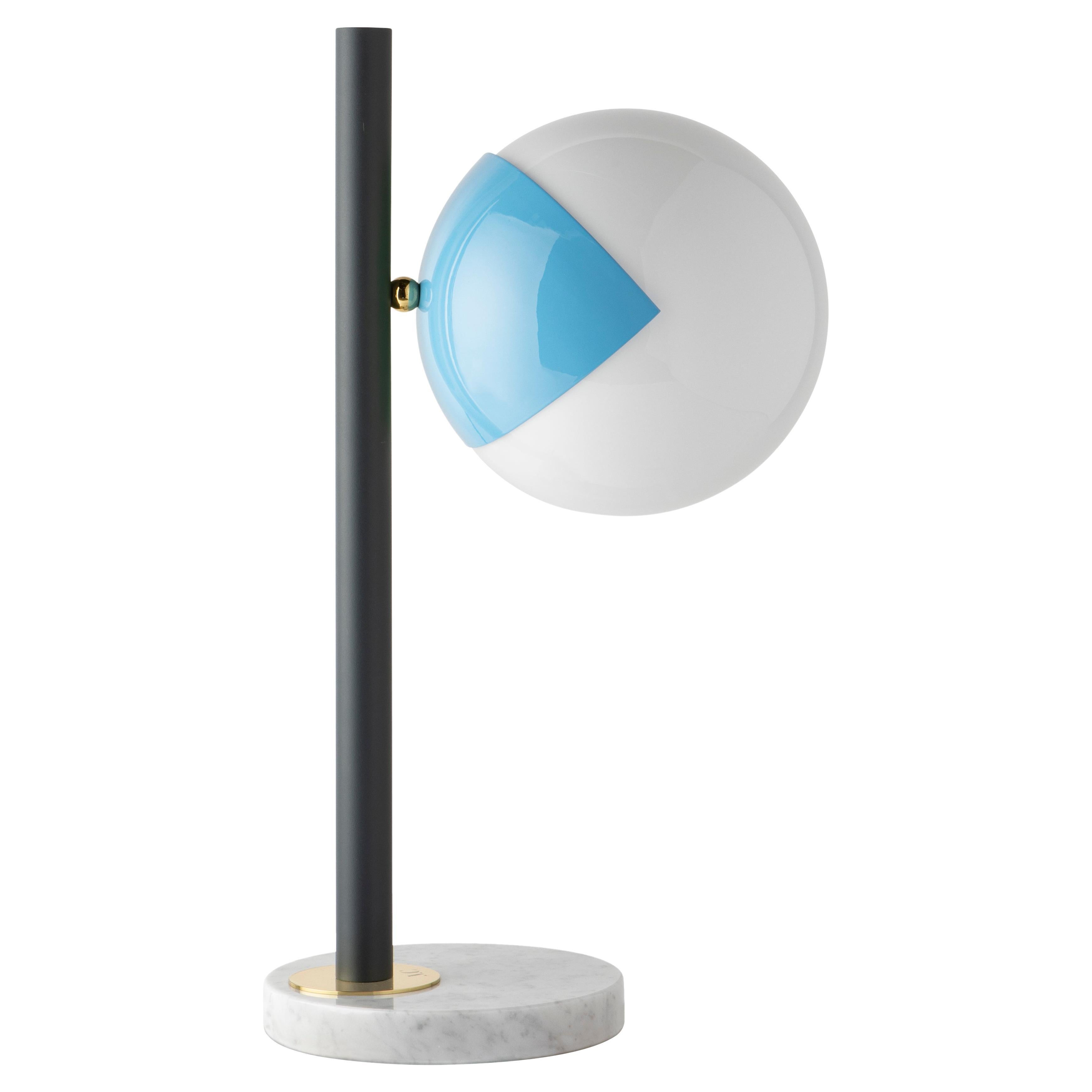 Pink dimmable table lamp pop-up black by Magic Circus Editions
Dimensions: Ø 22 x 30 x 53 cm 
Materials: Carrara marble base, smooth brass tube, glossy mouth blown glass

All our lamps can be wired according to each country. If sold to the USA