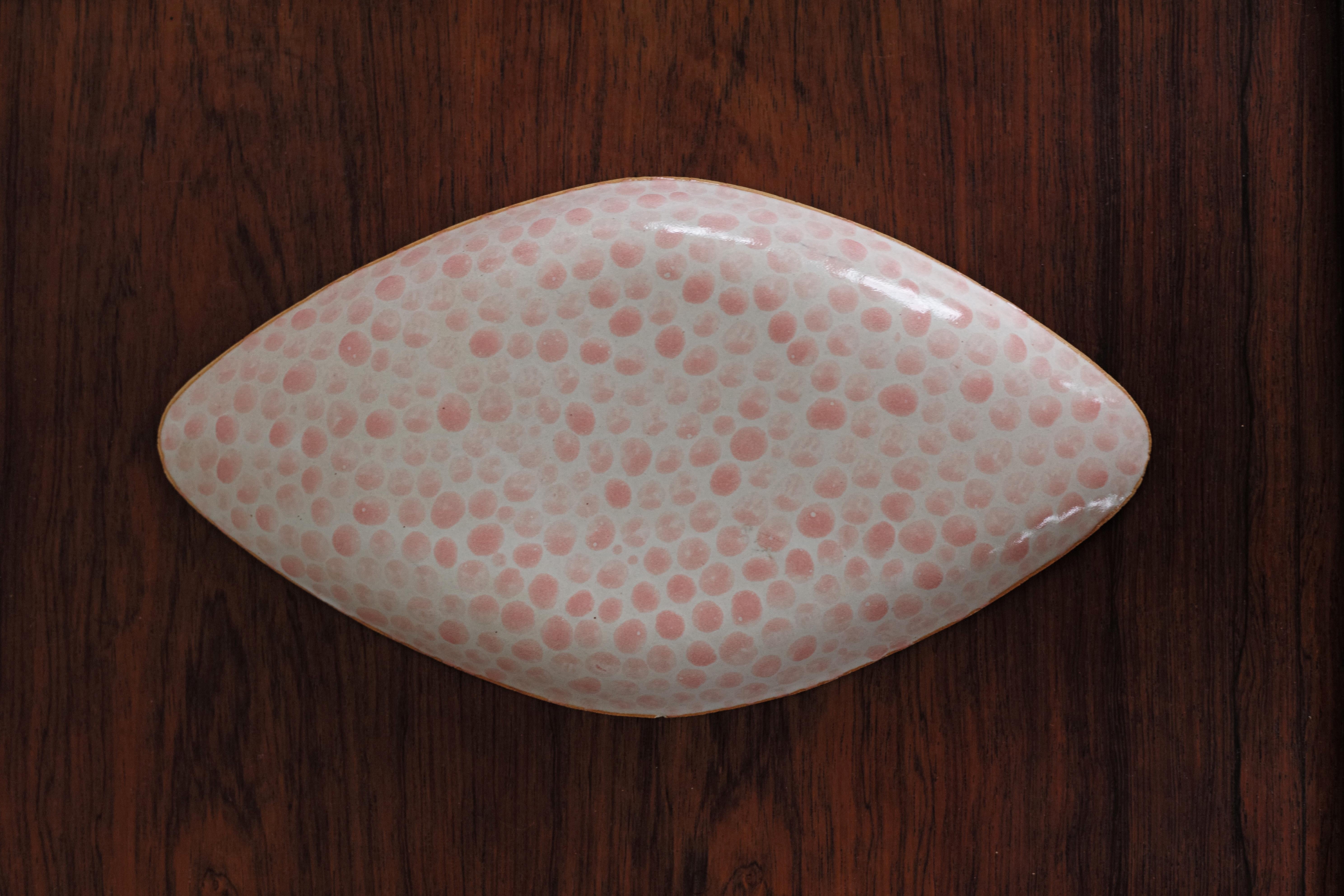 Organic Modern Pink Dots Rhomb Ceramic Handmade Dish by Lana Kova