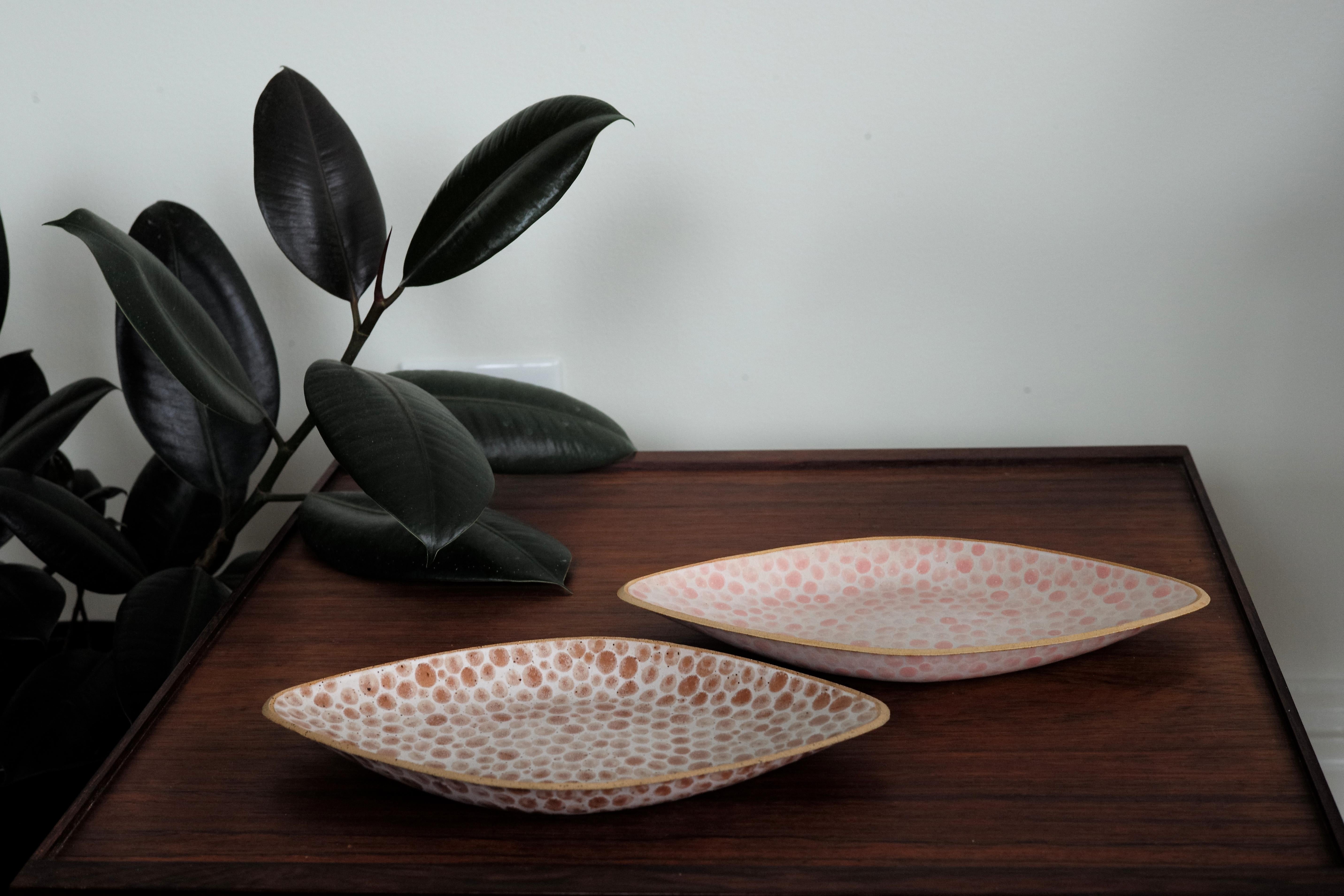 Pink Dots Rhomb Ceramic Handmade Dish by Lana Kova In New Condition In New York City, NY