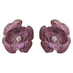Pink Double Flower Earrings - Titanium, 18KT Gold & Diamonds