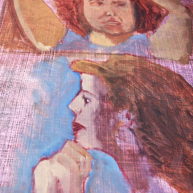 Bohemian Pink Double Portrait Painting of a Girl and Woman For Sale