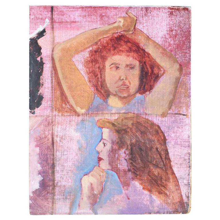 Quadro rosa con doppio ritratto di una ragazza e di una donna