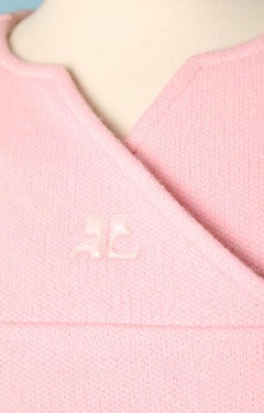 Robe rose en jersey de laine 1960/1970 avec étiquette HyperbolE Courrèges