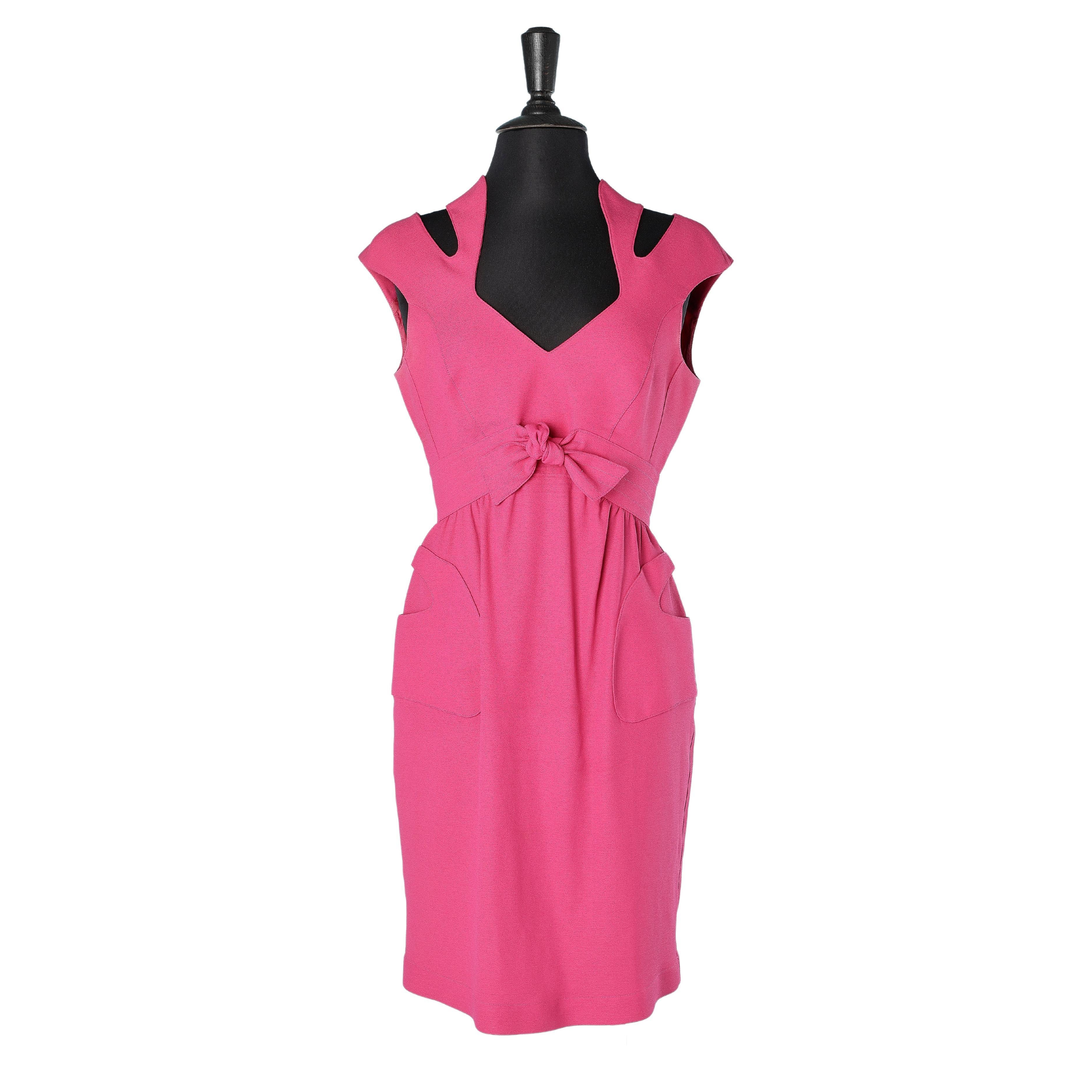 Pink dress with bow and cutwork on the shoulders Thierry Mugler  For Sale
