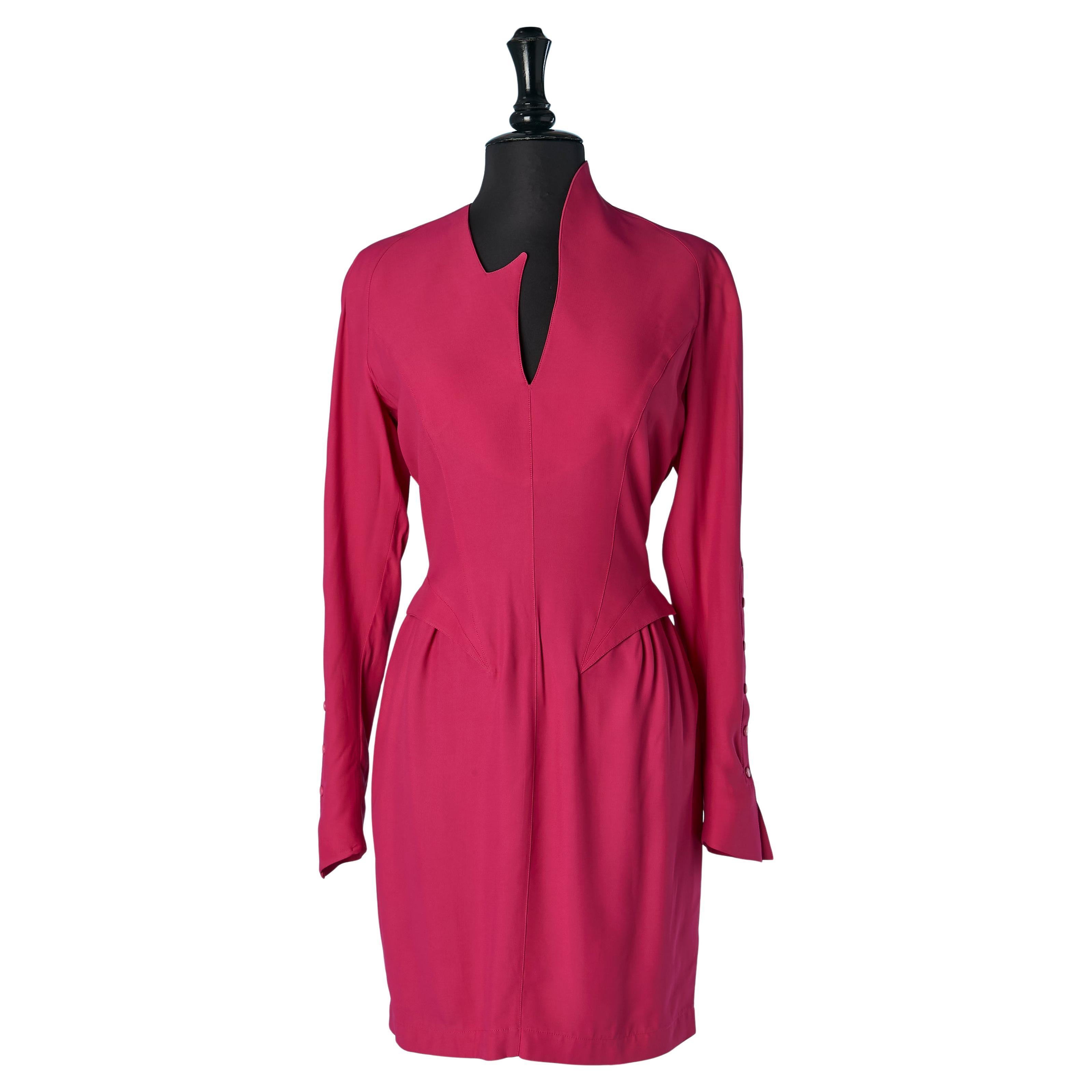 Pink dress with snap closure on the back and on the sleeve THIERRY MUGLER