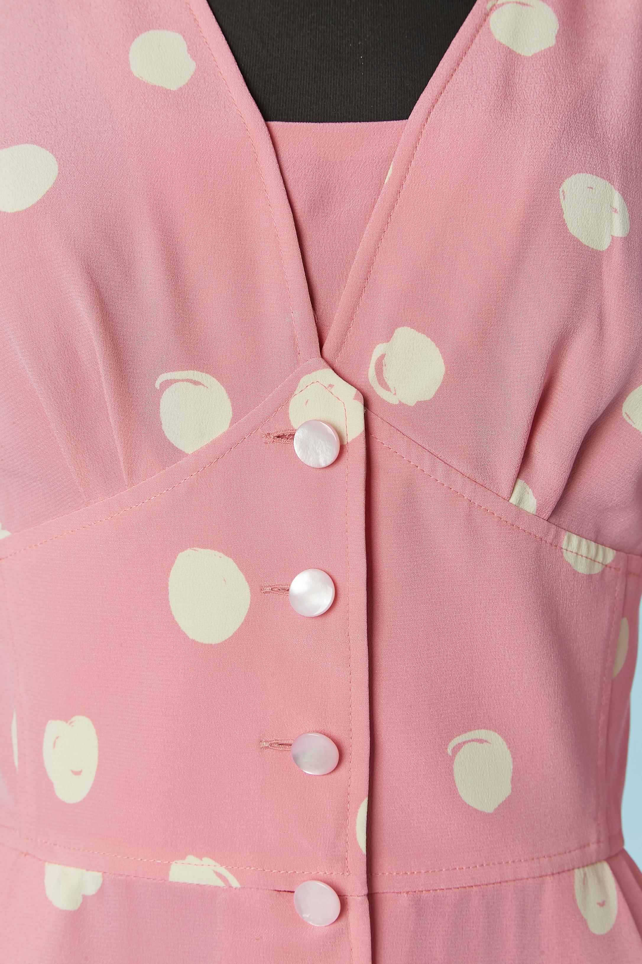Beige Pink dress with white Polka dots UNGARO Parallèle For Sale