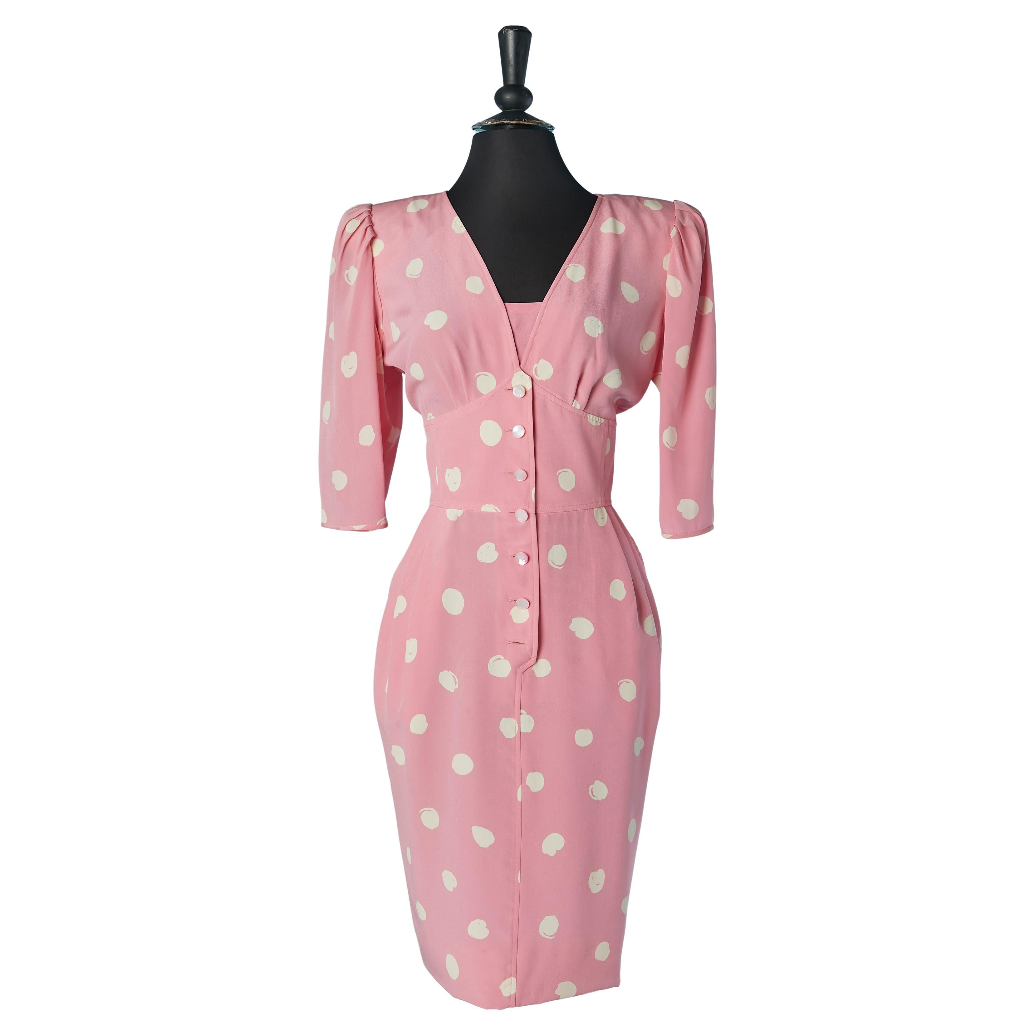 Pink dress with white Polka dots UNGARO Parallèle For Sale