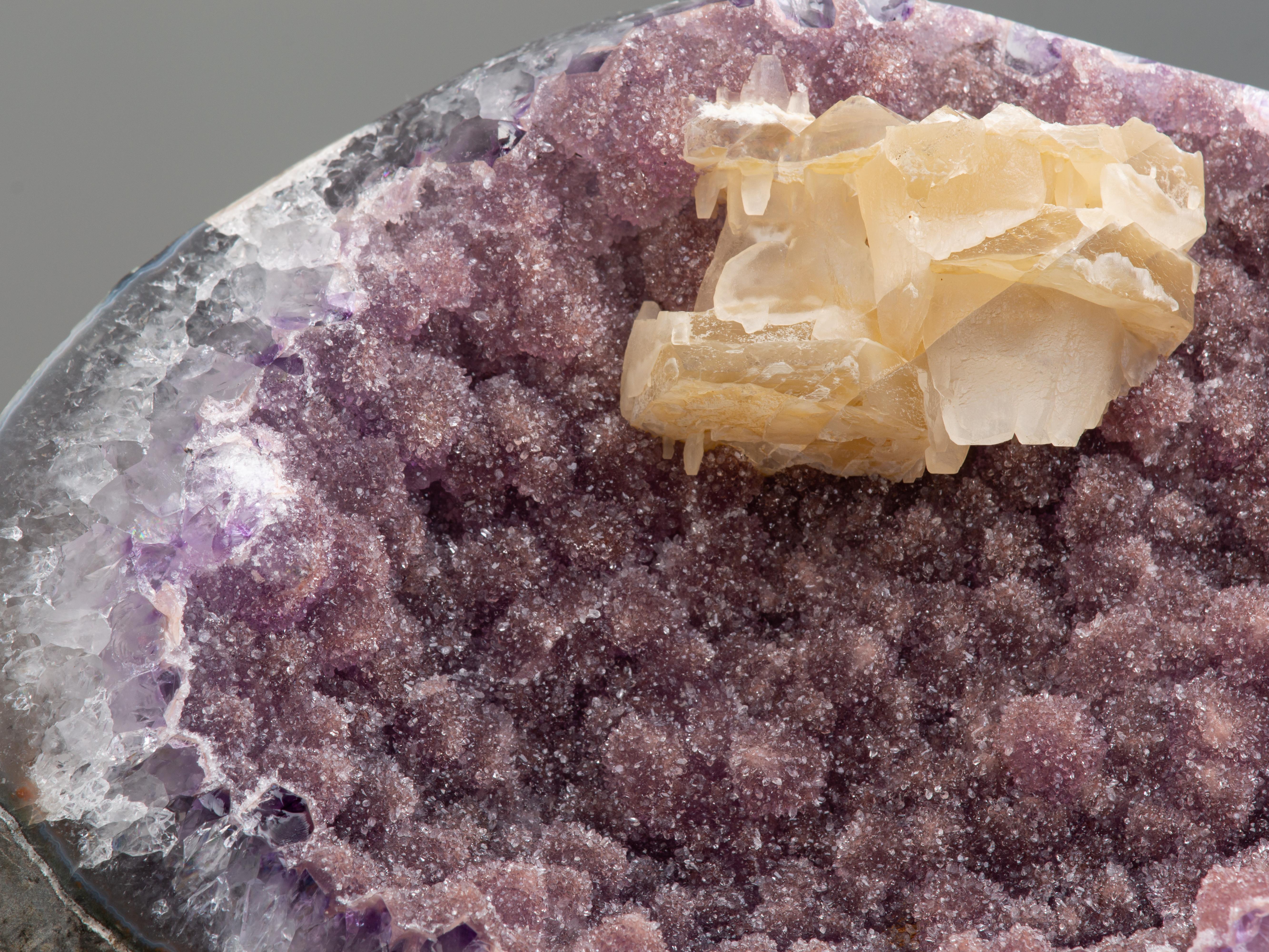 Pink Druzy Amethyst Sculptural Formation with Central Calcite Crystal For Sale 2