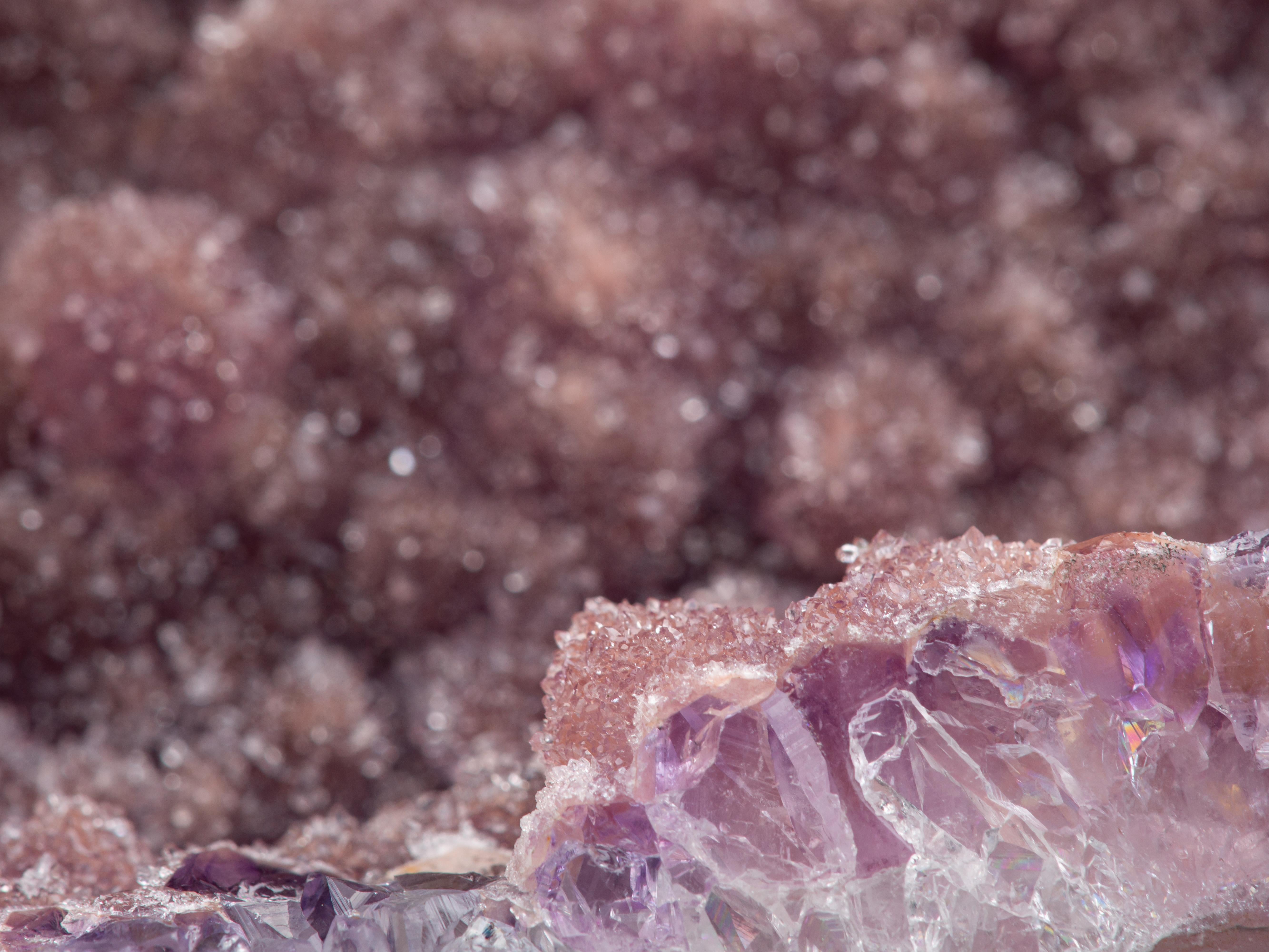 Pink Druzy Amethyst Sculptural Formation with Central Calcite Crystal For Sale 3