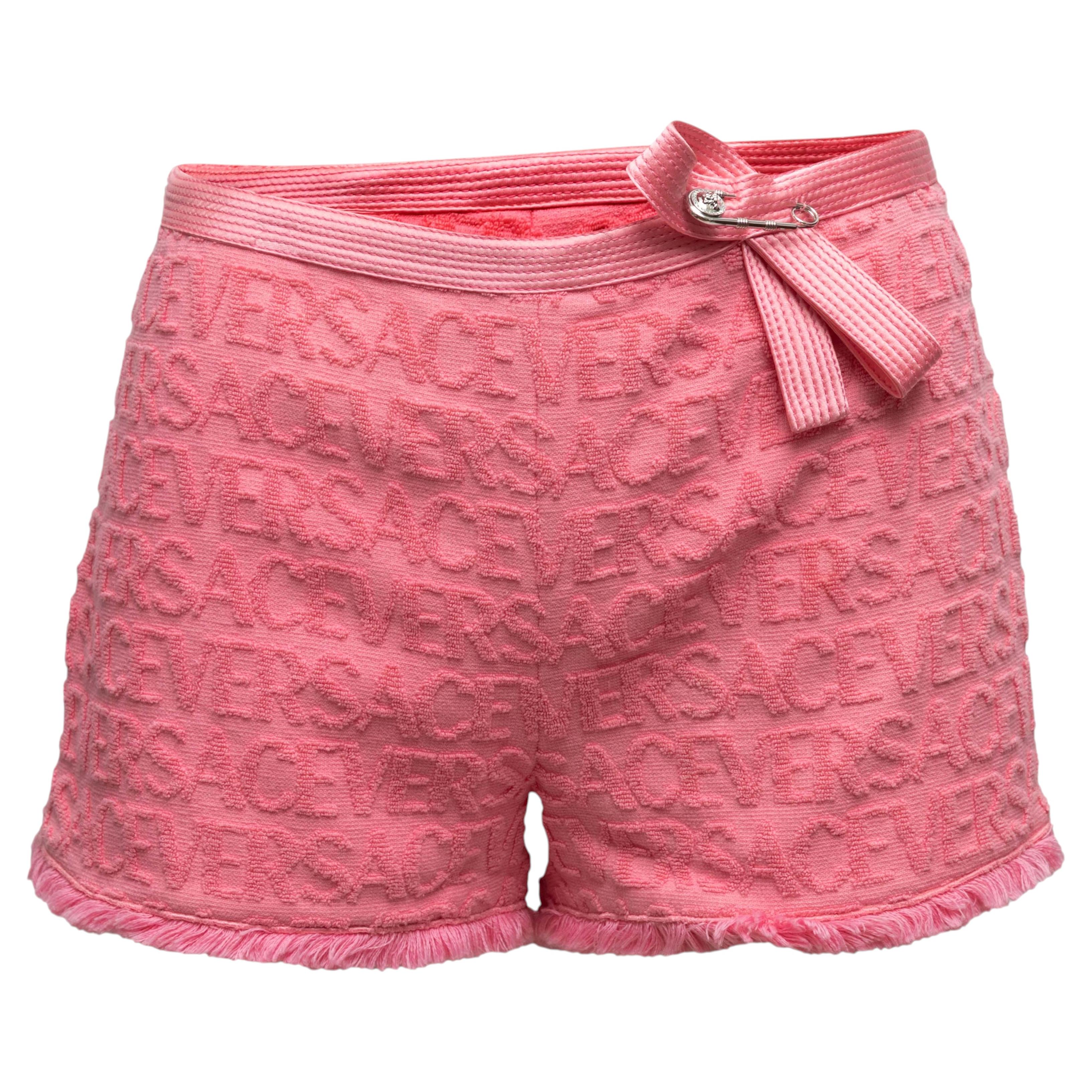 Pantalones cortos de rizo rosa con el logo de Dua Lipa x Versace, talla IT 40 en venta