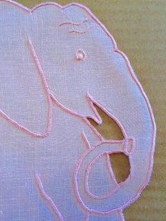 Pink Elephant Linen Cocktail Napkins Vintage Set of Eight