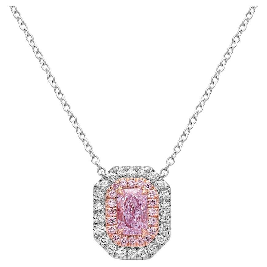 Rare Colors - Pink Elongated Radiant Diamond Double Halo Pendant