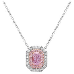 Pink Elongated Radiant Diamond Double Halo Pendant