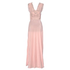 Vintage Pink embroidered silk sleeping gown Circa 1930