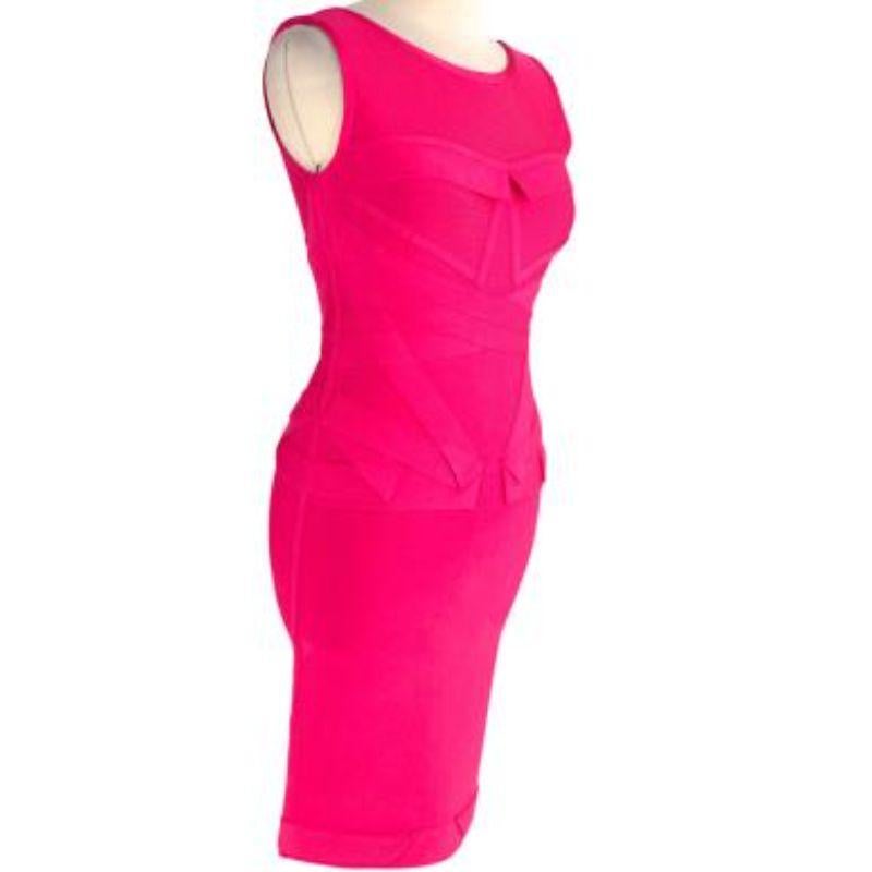 Herve Leger Pink Emmeline Bandage Dress
 
 
 
 -Sleeveless sheath dress featuring tonal crisscrossing straps at front
 
 -Origami folding details at bodice
 
 -Rear zip fly with hook-and-eye closure
 
 -Round neck
 
 -Scoop back 
 
 
 
 Material: 
