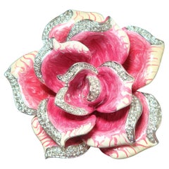 Pink Enamel and Crystal Pavé Rose Statement Brooch