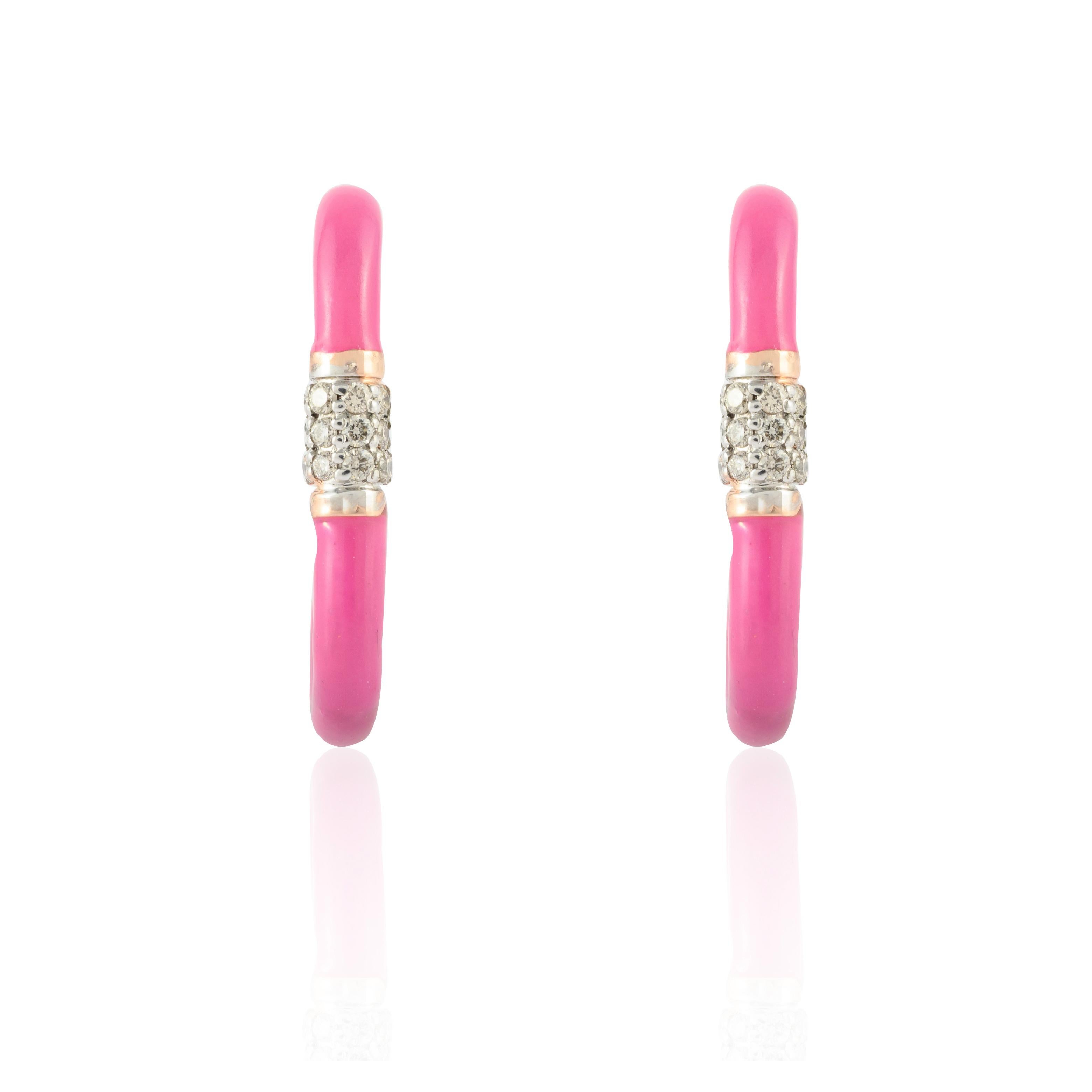 pink enamel hoop earrings