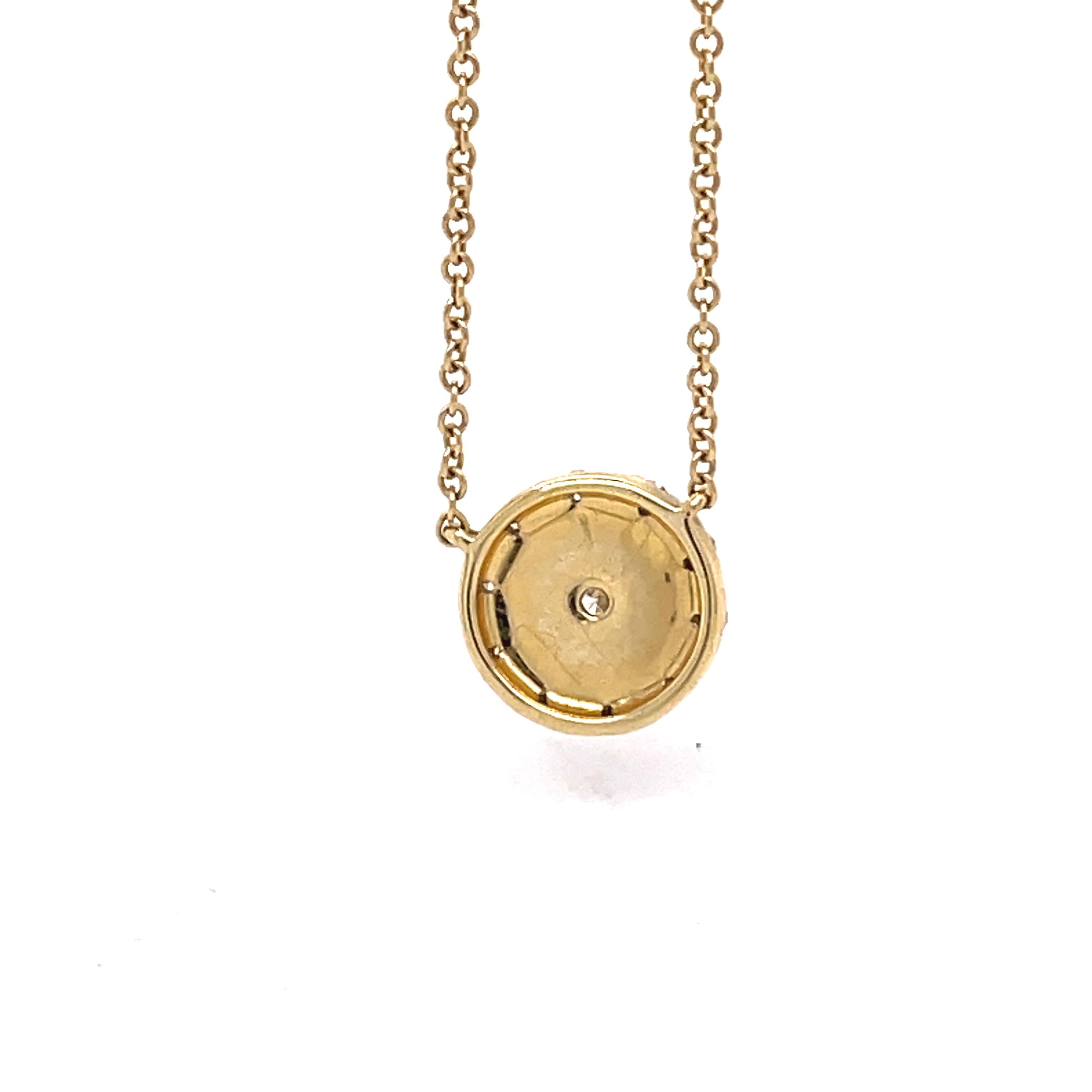 Pink Enamel and Diamond Necklace, Circle Pendant, 14K Yellow Gold Women Necklace For Sale 5