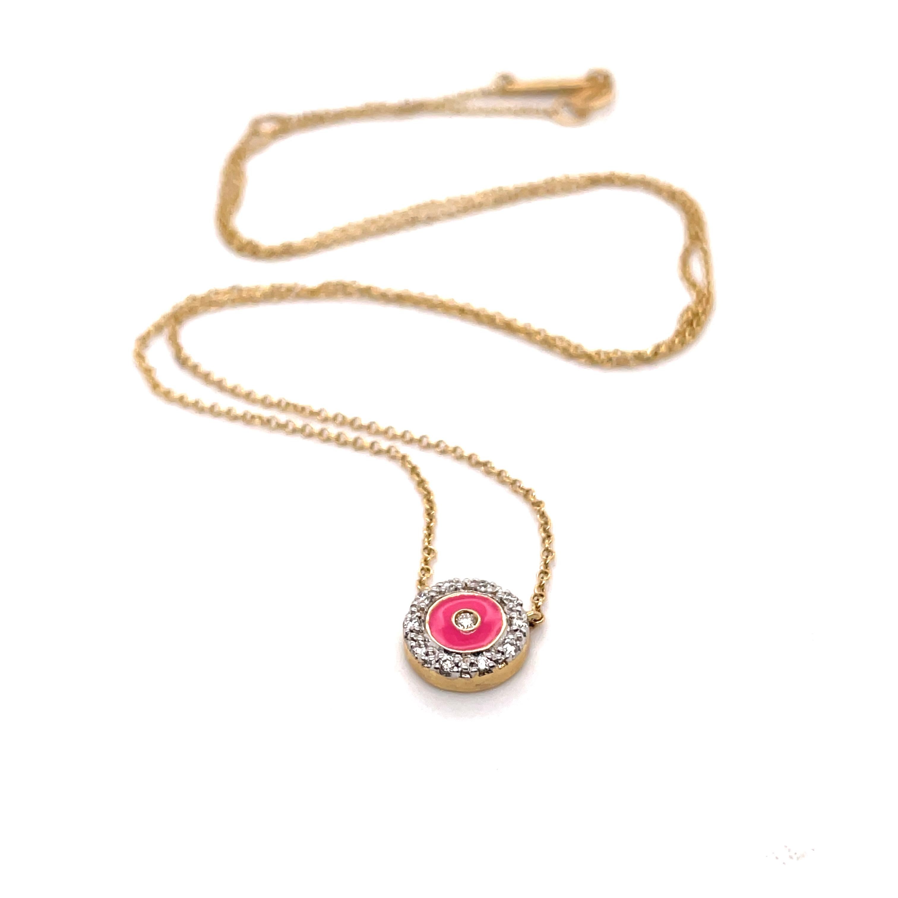 Jewelry Yellow Gold 14k  + Enamel (the gold has been tested by a professional)
Total Carat Weight:0.07ct (Approx.)
Total Metal Weight: 2.14 g
Size: Pendant: Pendant: 8.2 x 8.2 mm
                         Necklace: 45 cm                              