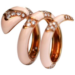 Pink Enamel and Diamond Pink Gold Snake Ring