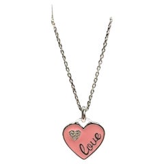 Collana con cuore in smalto rosa e diamanti in argento 925 - diamanti 0,06ctw, nuova