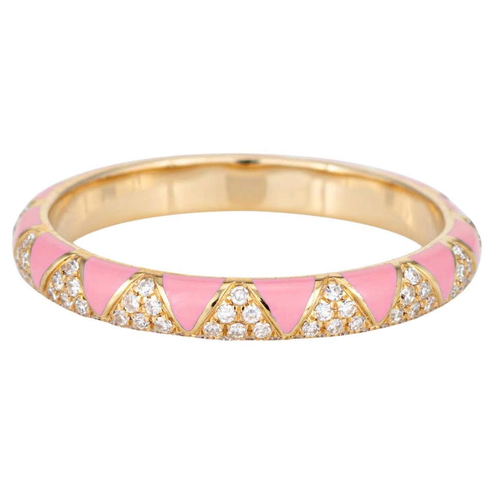 Turquoise Enamel Diamond Ring 14 Karat Yellow Gold Stacking Band ...
