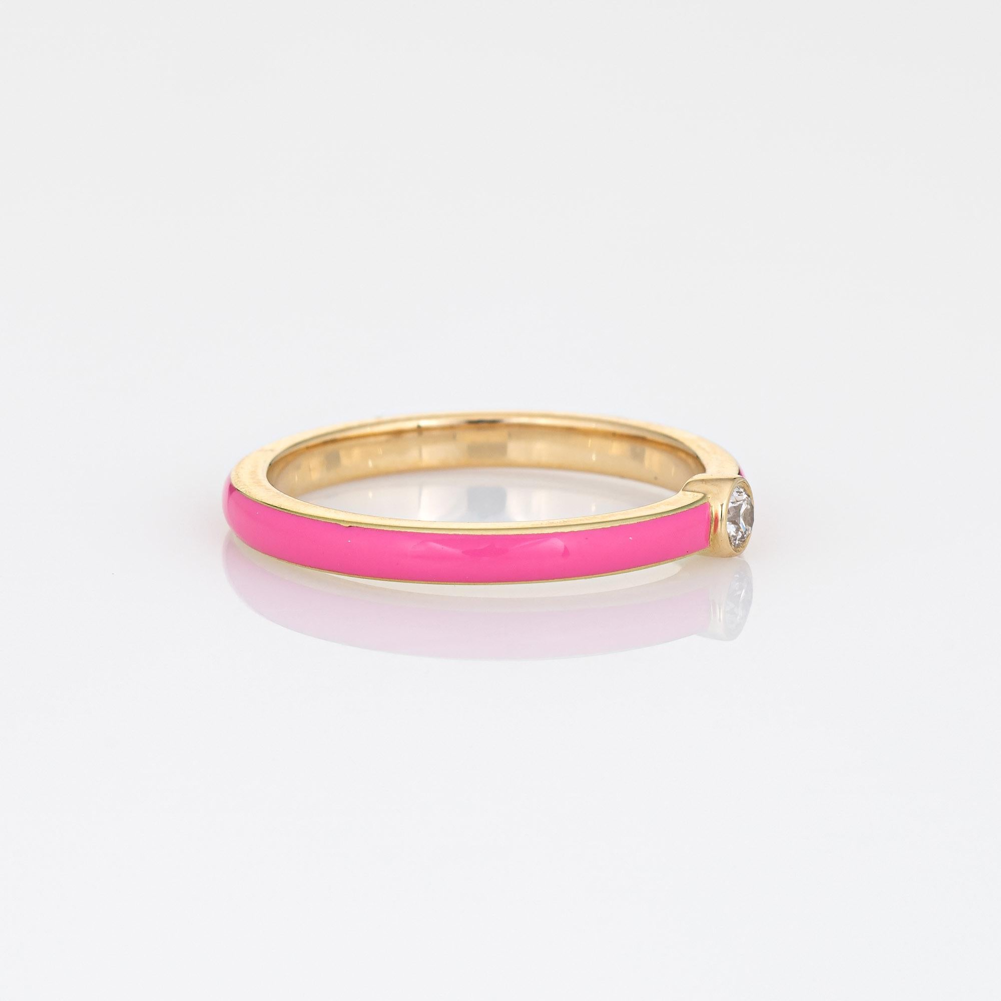 Modern Pink Enamel Diamond Ring 14k Yellow Gold Stacking Band Fine Jewelry
