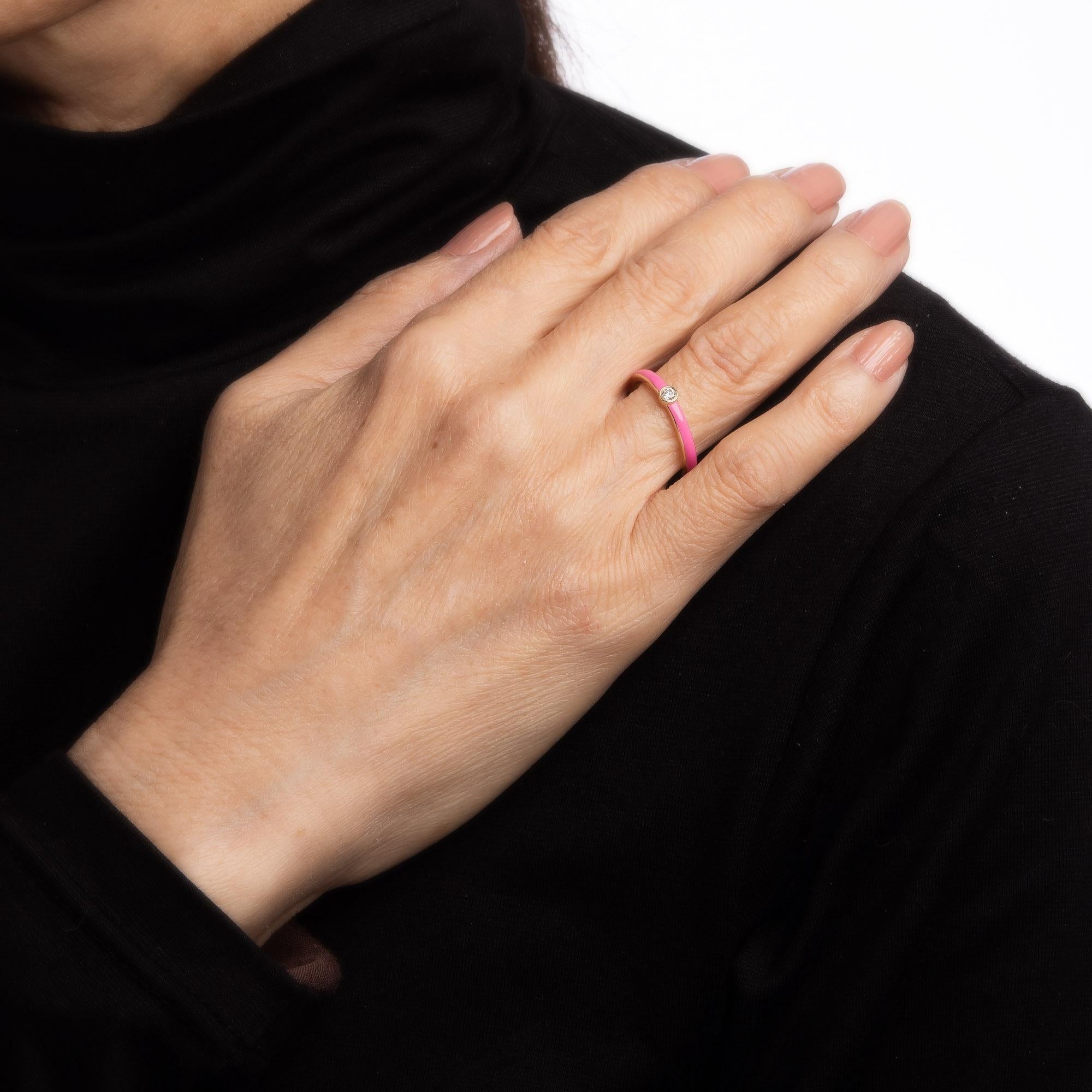 Women's Pink Enamel Diamond Ring 14k Yellow Gold Stacking Band Fine Jewelry