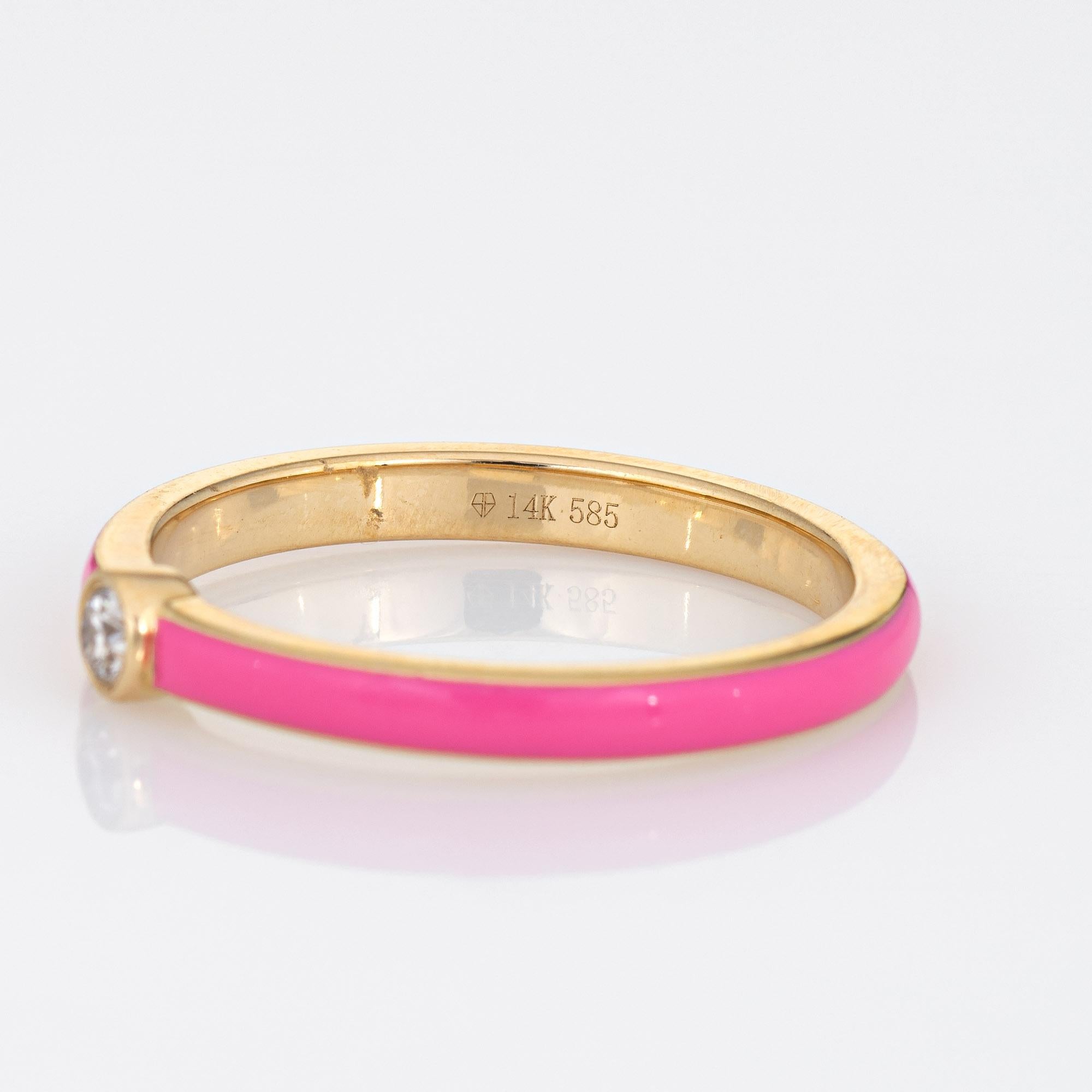 Pink Enamel Diamond Ring 14k Yellow Gold Stacking Band Fine Jewelry 1