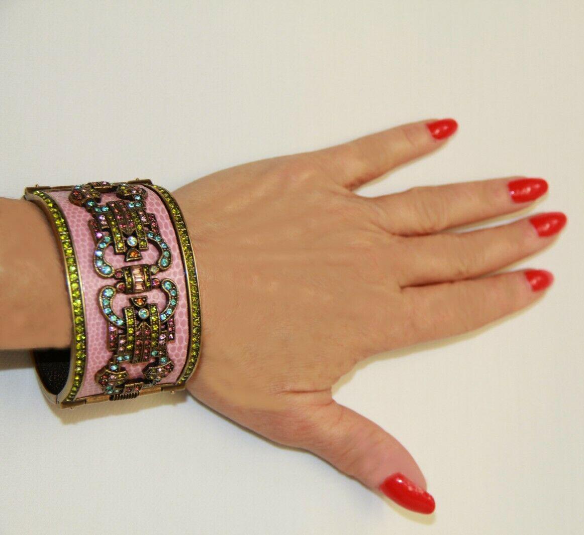 Pink Enamel Multi Color Swarovski Crystals Heidi Daus Cuff Bracelet For
