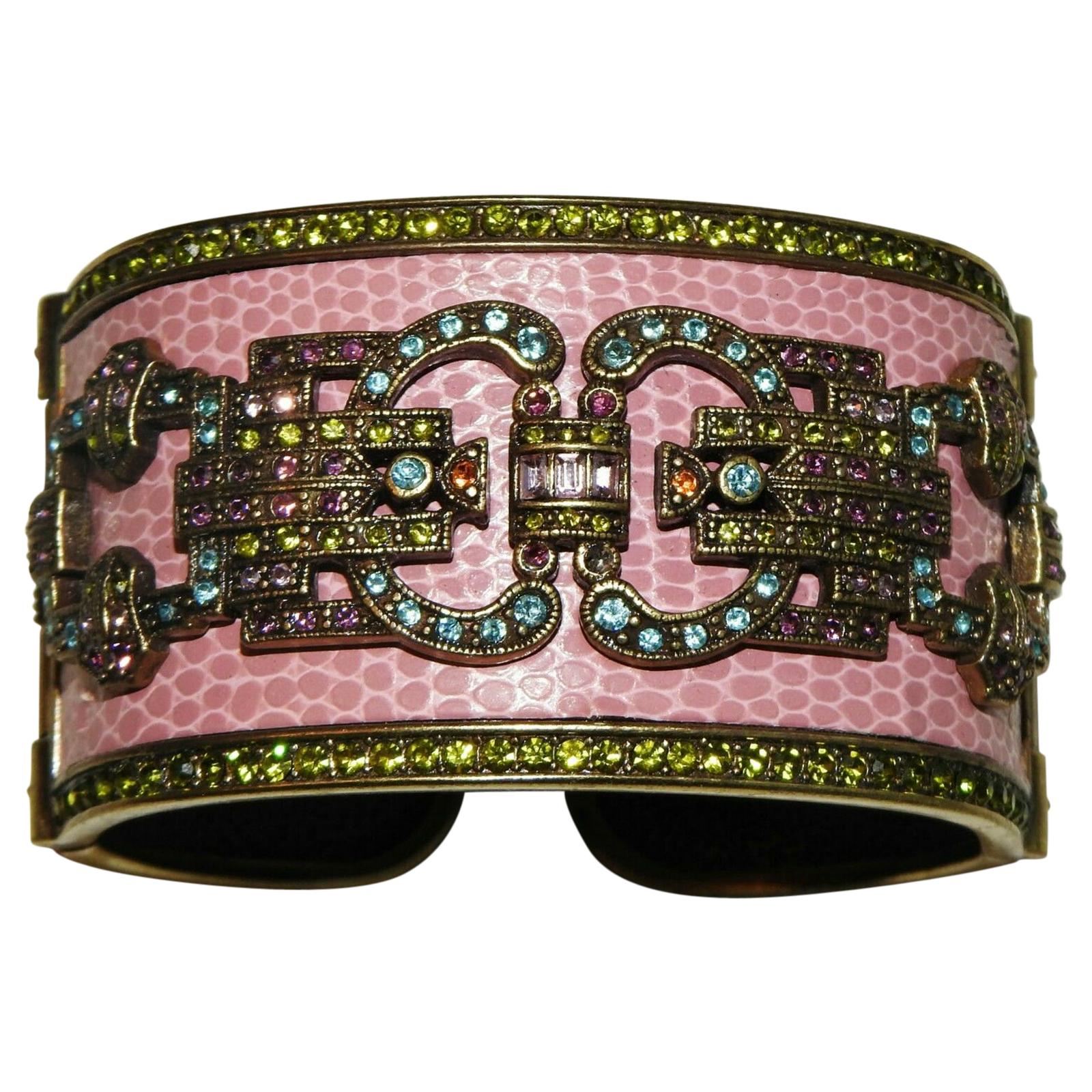 Pink Enamel Multi Color Swarovski Crystals Heidi Daus Cuff Bracelet 