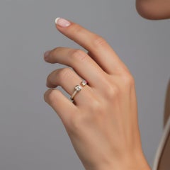 Pink Enamel Open 14K (or 18k upon request) Yellow Gold Diamond Ring