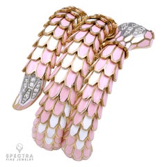 Pink Enamel Ruby Diamond Snake Bracelet
