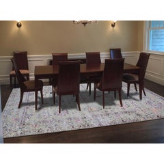 Pink Erased Wool and Silk Tabriz Design Hand Knotted Oriental Rug