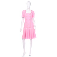 Pink Escada Vintage Dress With Double Breasted Gold Buttons and Drop Waist