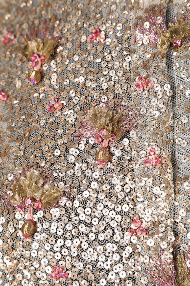 Pink evening jacket beaded with rhinestone and sequin on a tulle base