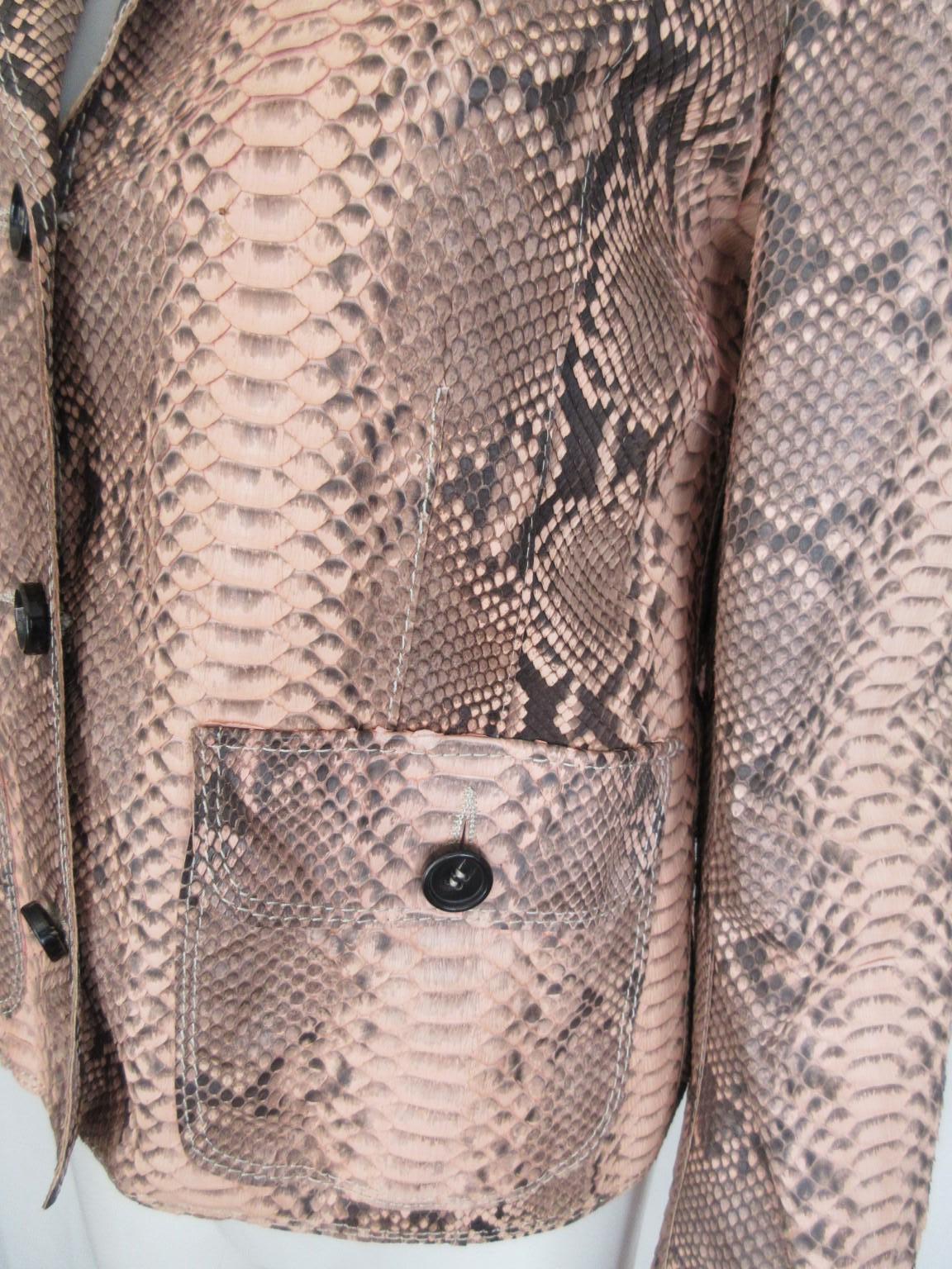 Brown Pink Exotic Skin Leather Jacket