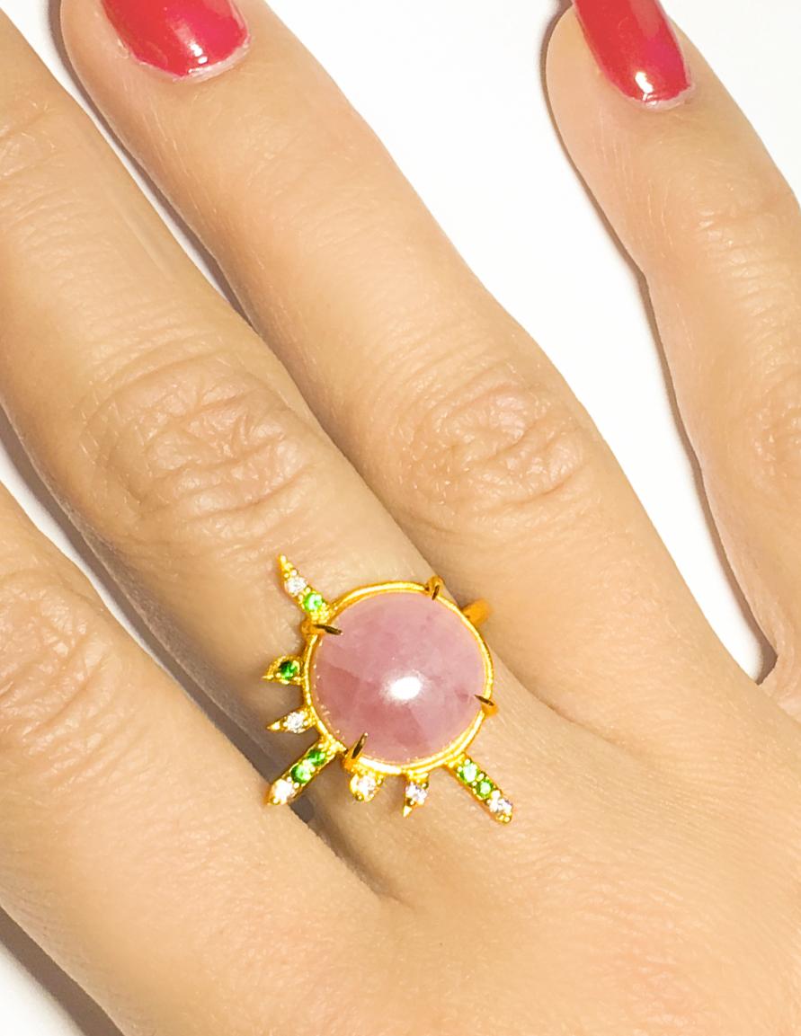Contemporary Pink Explosion Gold Ring with Opal, Diamonds and Gemstones For Sale