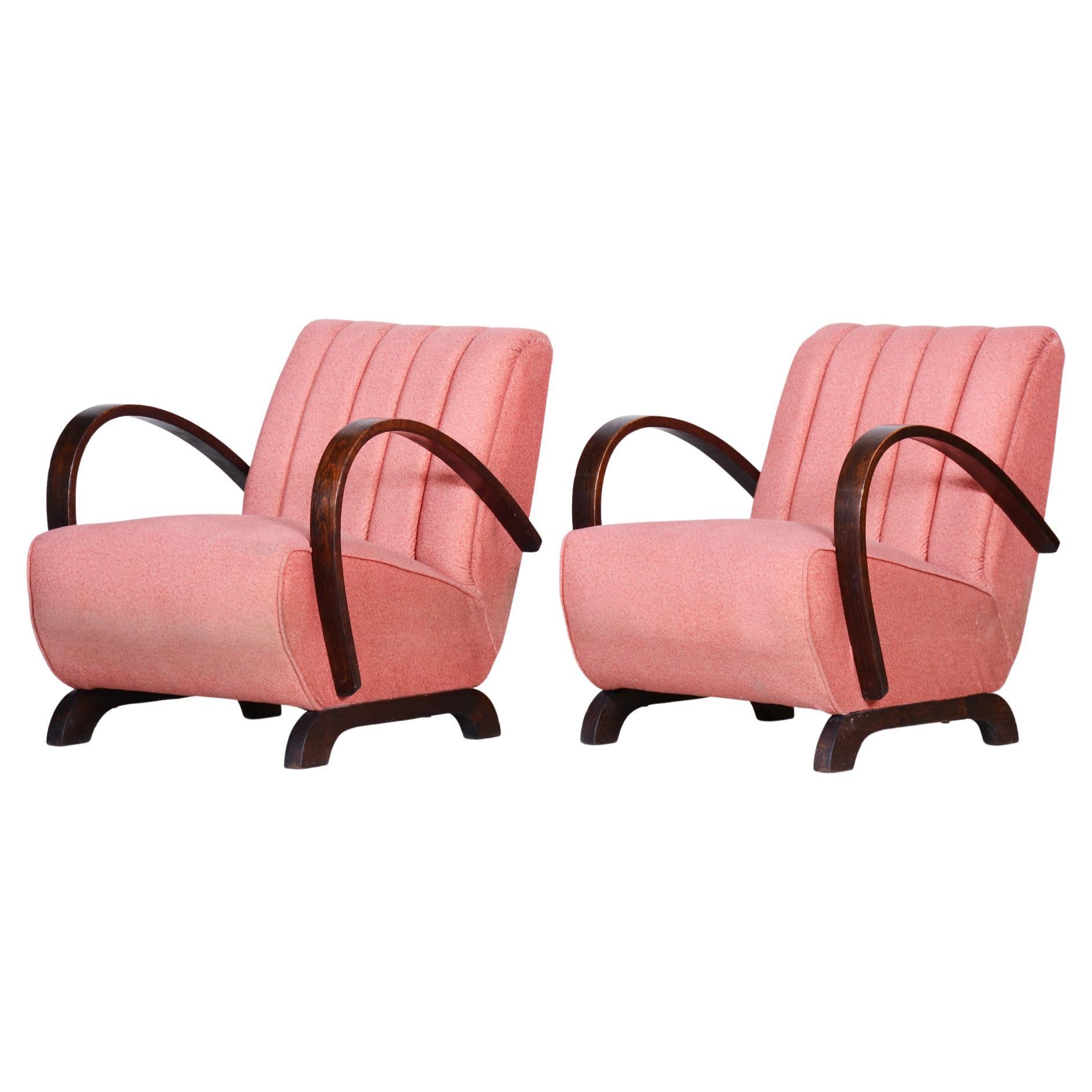 Fauteuil en tissu rose fabriqué en Tchèque, années 1930, état d'origine, style Art déco