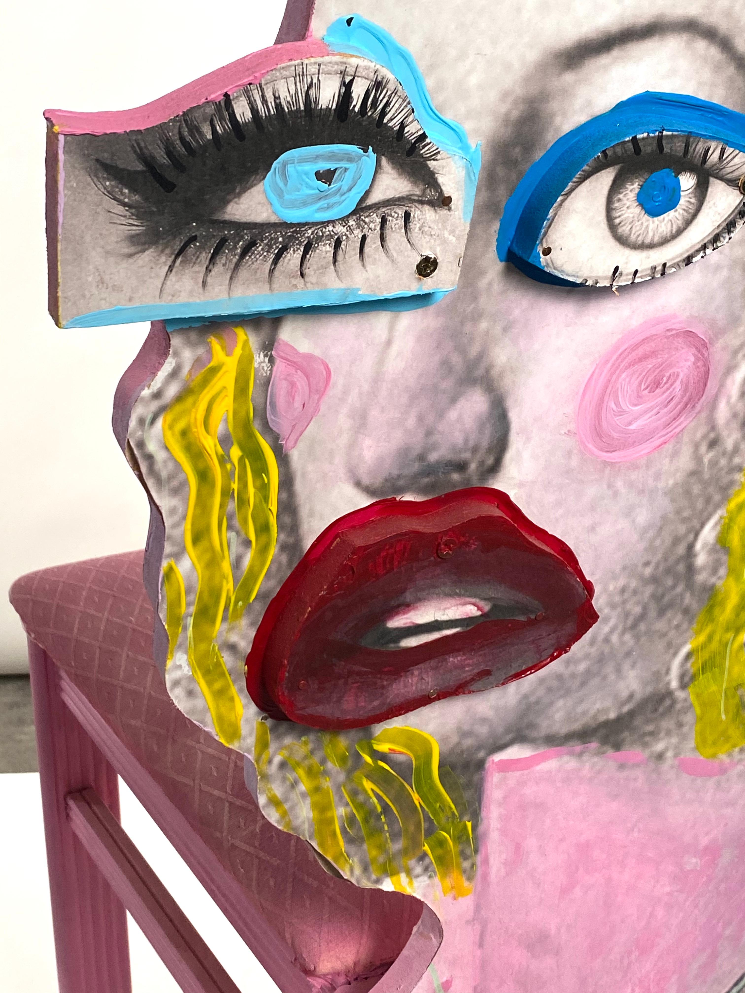 XXIe siècle et contemporain Chaise en bois sculpturale à visage rose, XXIe siècle de Mattia Biagi en vente