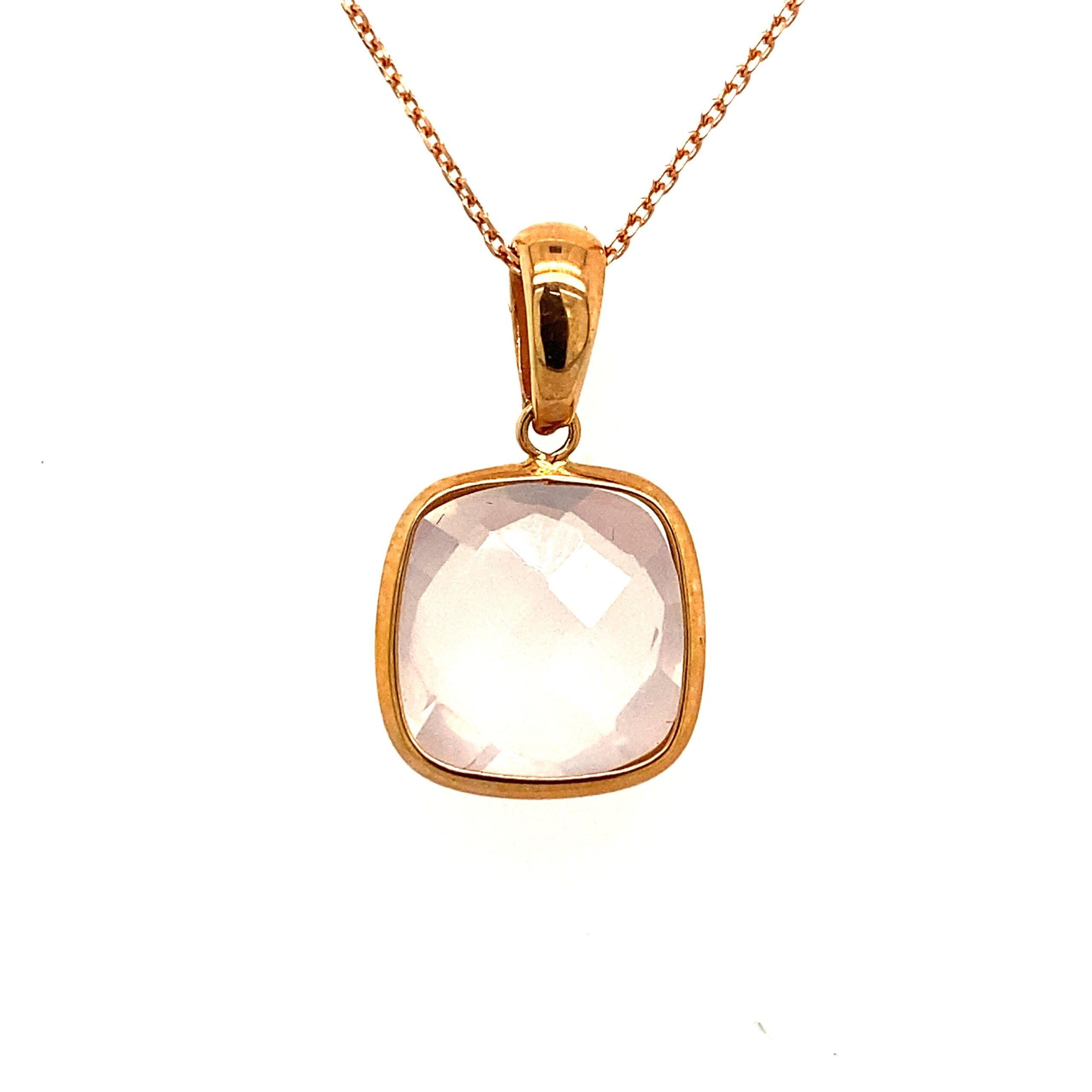 Pink Faceted Agate Set In 18ct Rose Gold On 18ct 18” Rose Gold Chain