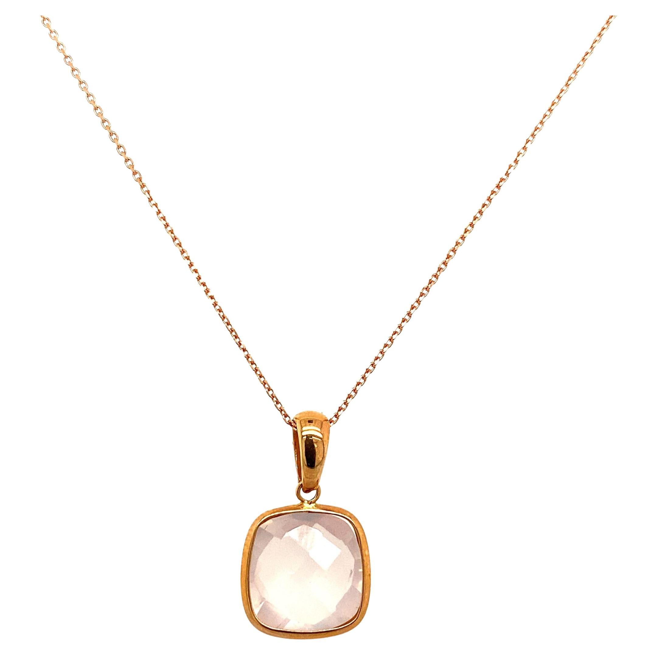 Pink Faceted Agate on 18'' Chain in 18ct Rose Gold For Sale